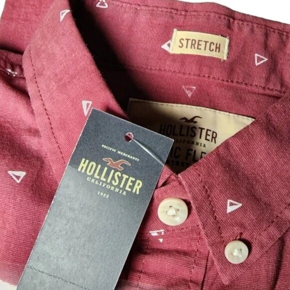 Hollister Men's XS Short Sleeve Button Down Collared Shirt Maroon paper plane - Picture 7 of 10
